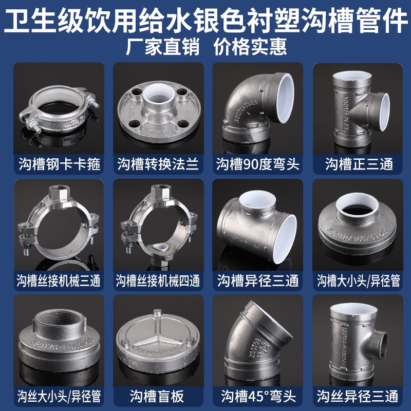 涂塑沟槽管件衬塑90弯头镀锌饮用给水管等经卡箍90度正弯头抱箍