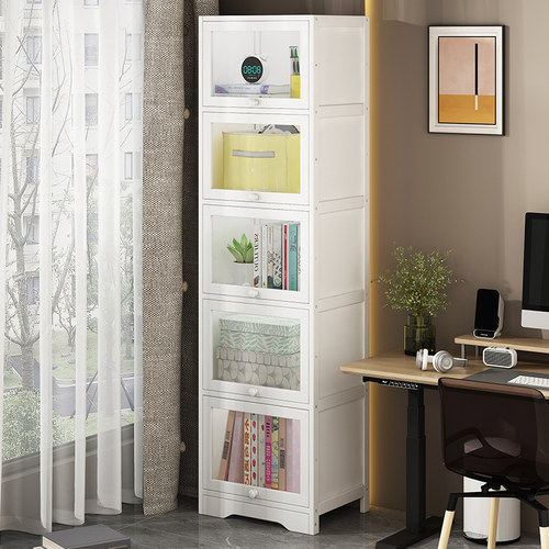 书架置物架透明防尘落地家用客厅靠墙儿童多层书柜窄缝转角储物柜