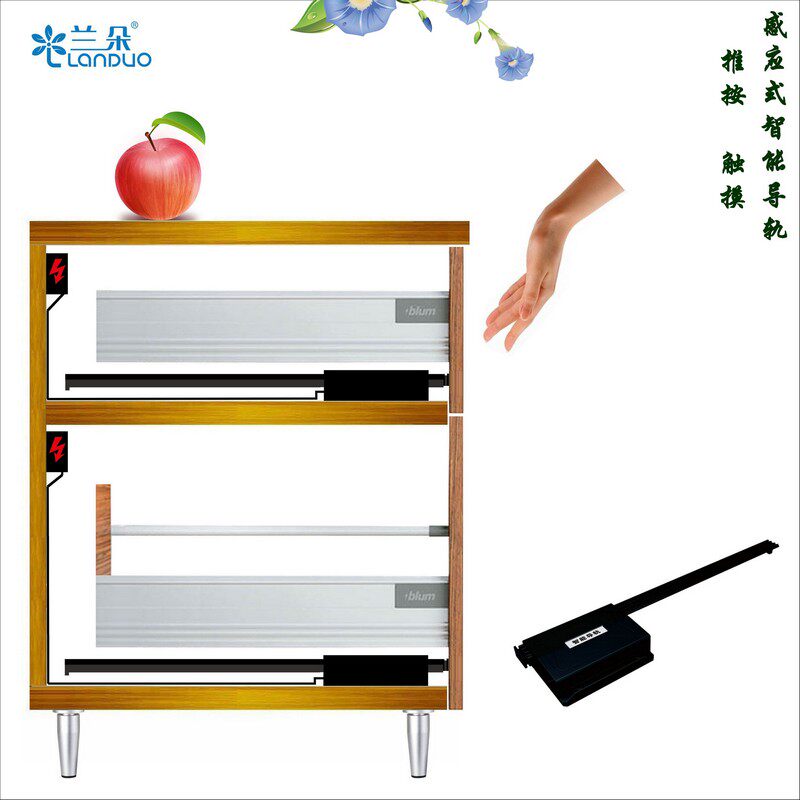 新款智能电动g抽屉轨道电动拉篮导轨滑轨按压式感应510长