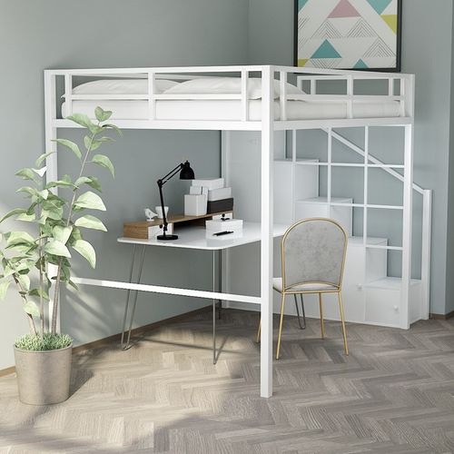 小户型阁楼式床单上层高架床多功能上床下桌公寓梯柜床定制铁架床