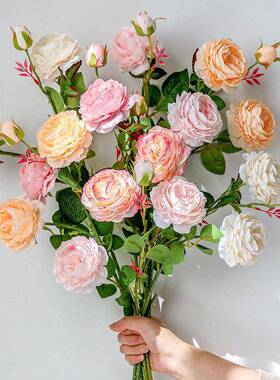 妆 仿真牡丹花假花家居装饰花餐客厅桌玫瑰花花束迷24375摆件婚庆