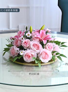 酒店摆餐花圆桌厢转盘中间摆花餐厅桌饭店包装饰花高74076档仿真