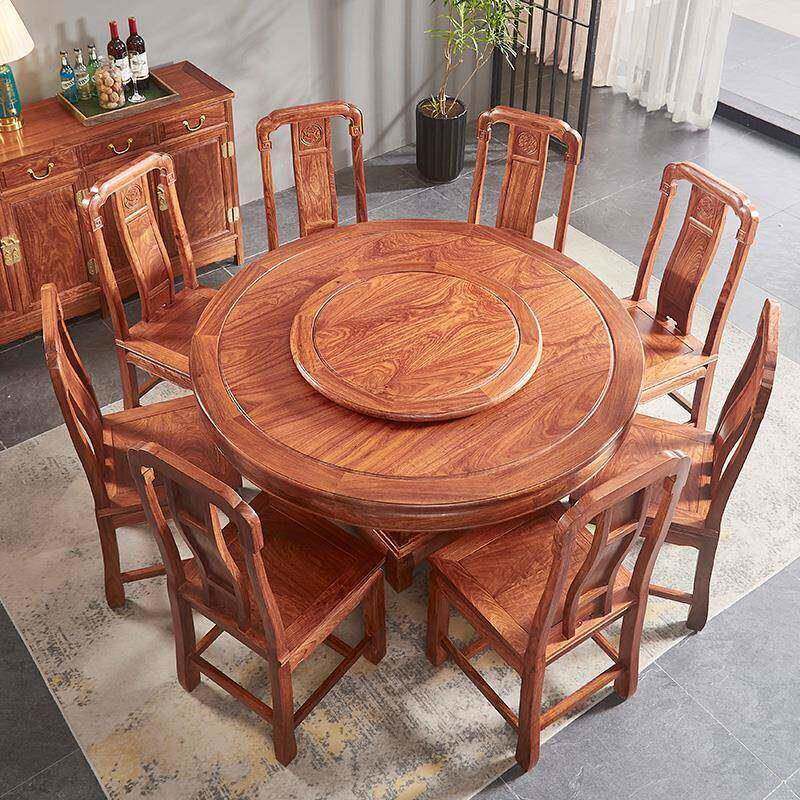 红木圆台刺猬紫檀餐桌椅组合全实木花梨木饭厅家俱刺猬紫檀圆台