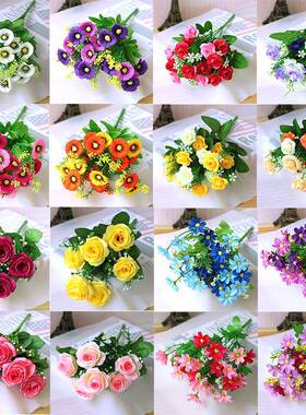 真花康仿乃馨花花装饰客厅摆设塑料花假花玫瑰绢06457花花束桌面