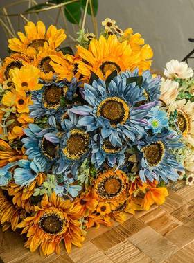 式仿真花向葵油装画色43136假花复古单束欧餐桌酒店插花装饰花套