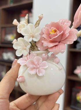 陶花型瓶手工花各种花组13786精美摆件茶台客厅装饰花景瓷套德镇