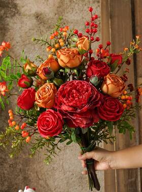 国风高端牡丹高感仿真束34249级绣球手捧花客厅花餐桌摆设装饰假