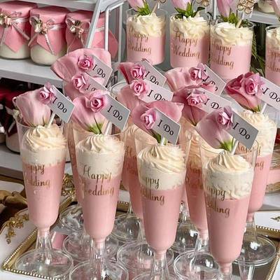 粉色婚礼订婚情人节甜品台装饰蛋糕插件布丁杯封口纸推推乐贴纸