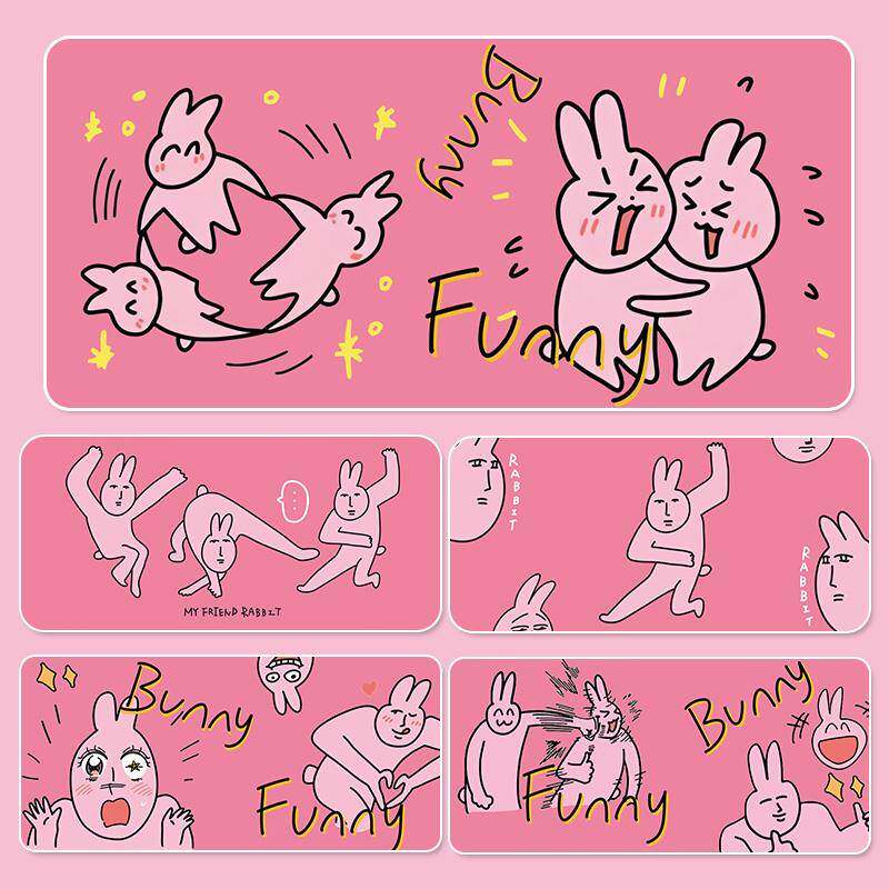 搞怪粉色兔子滑鼠垫超大可爱女生办公桌垫电脑键盘垫加厚书桌垫子