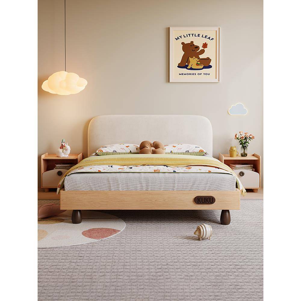 实木儿童床斯堪的纳维亚男孩床简单灰木男孩床白色可定制的1.5米