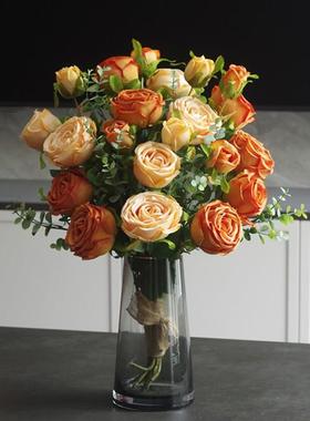 瑰花玫仿真花束摆件客89154厅餐室内仿桌生干花花艺手捧花假娟花