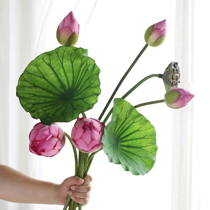 道追中花【落雨荷花】仿真花新式莲荷苞摆件客厅插花23897花摆放