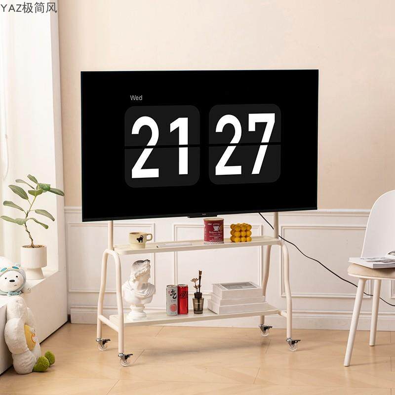 奶油风电视机落地支架可移动简约挂架客厅卧室40-75寸家用带刹车