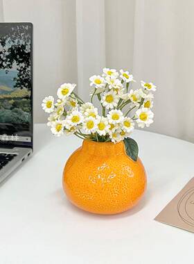 大橘大利 橘子陶瓷小面花桌面摆件客厅花水培植06504插物绿萝桌瓶