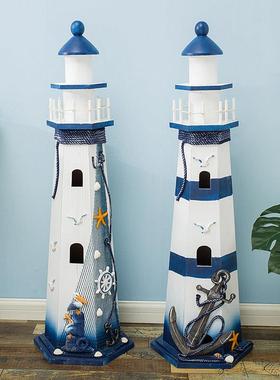地中具海洋风格木质灯塔件家居装创摆饰品意拍摄道摆25092设海边