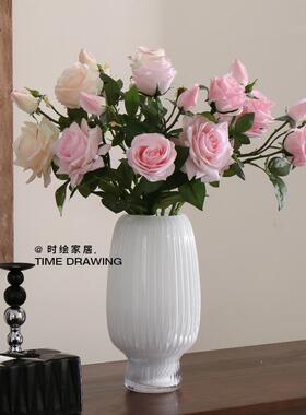 北欧保湿头玫客瑰花假花仿真花摆设件厅餐桌卧室装饰96100摆三永