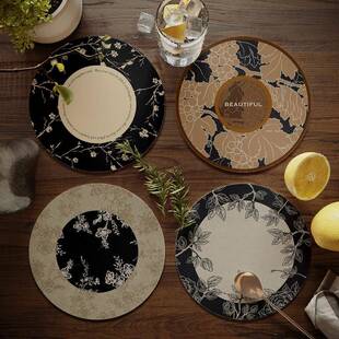 奶油风中古风餐桌隔热垫圆形小餐垫免洗防水防油碗垫盘垫水杯垫子