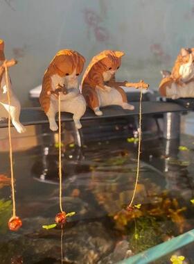 新仿真摆愈件猫款咪92605钓鱼治系公创意可爱小仔摆件