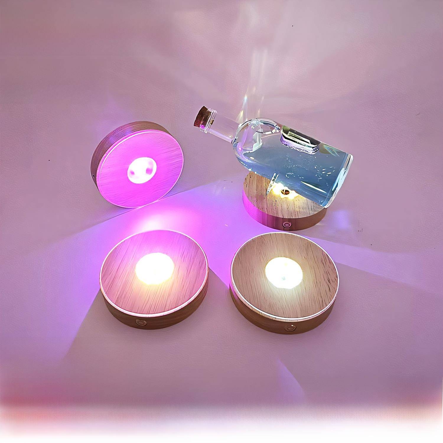 圆形实木亚克力导光板盖夜灯DIY充电Led发光底座装饰香薰杯垫