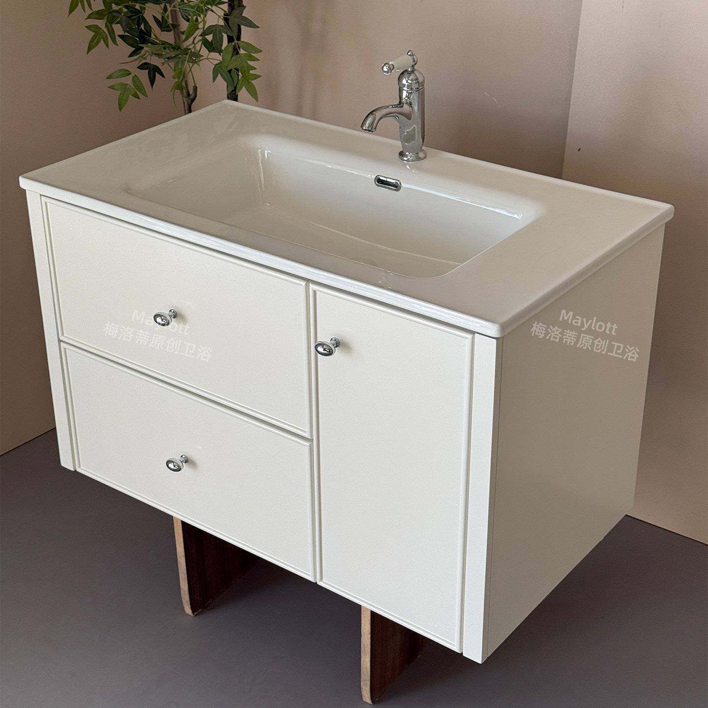 法式奶油风陶瓷一体盆浴室柜组合可丽耐洗漱台洗手池洗脸盆柜定制