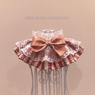 【青衫宠物】原创蕾丝复古口水巾宠物猫咪狗狗布偶红色格子围脖