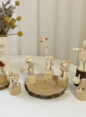 面ins风物桌面趣味动小摆件木头46502人关节可调桌装饰节拍照装饰