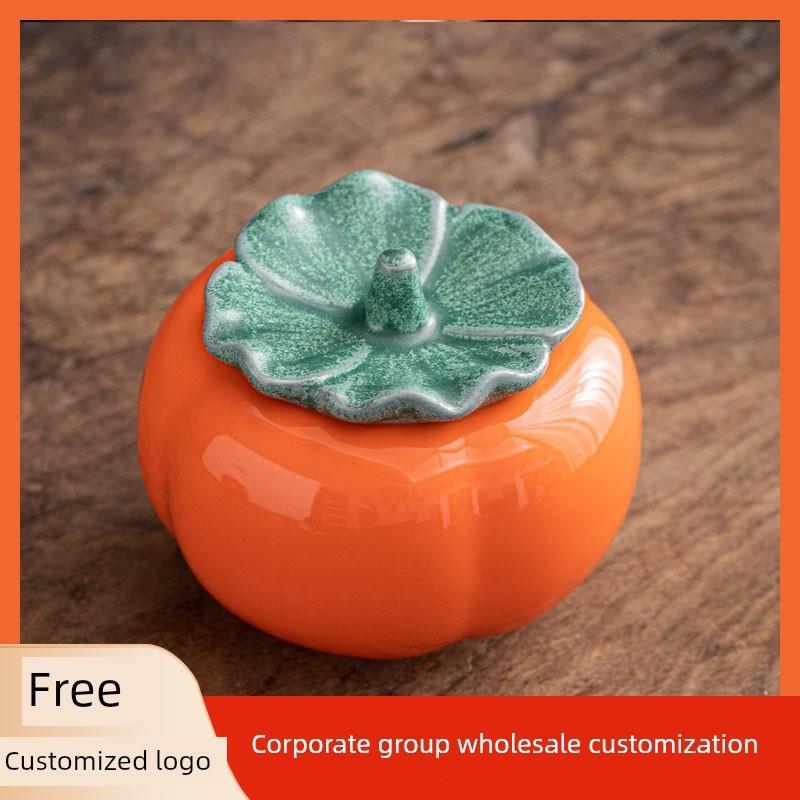 柿子茶叶罐大号陶瓷密封罐茶罐储茶罐事事如意柿子喜糖罐普洱茶盒