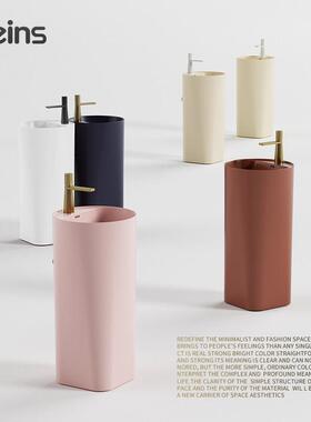 VEINS阳台立柱盆小户型落地式彩色创意洗脸盆陶瓷一体立柱洗手盆