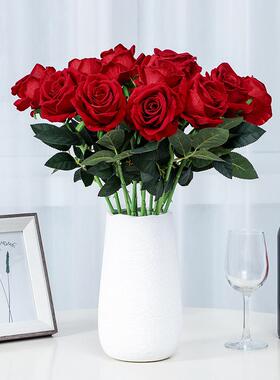 仿真瑰花绒布插玫瑰绢假花花家玫居客厅装饰花02544摆件花结婚庆