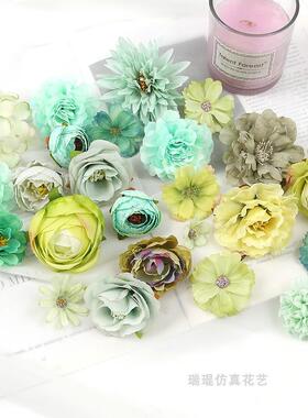 绿系仿真花朵花束 绢花假17153花 玫瑰丹花 diy手色工材料 婚 庆