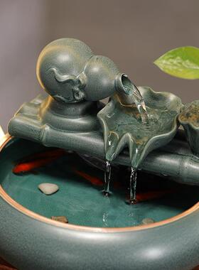 型葫芦流水07805摆件循水可养鱼水车风水客轮招财环厅办公室小边