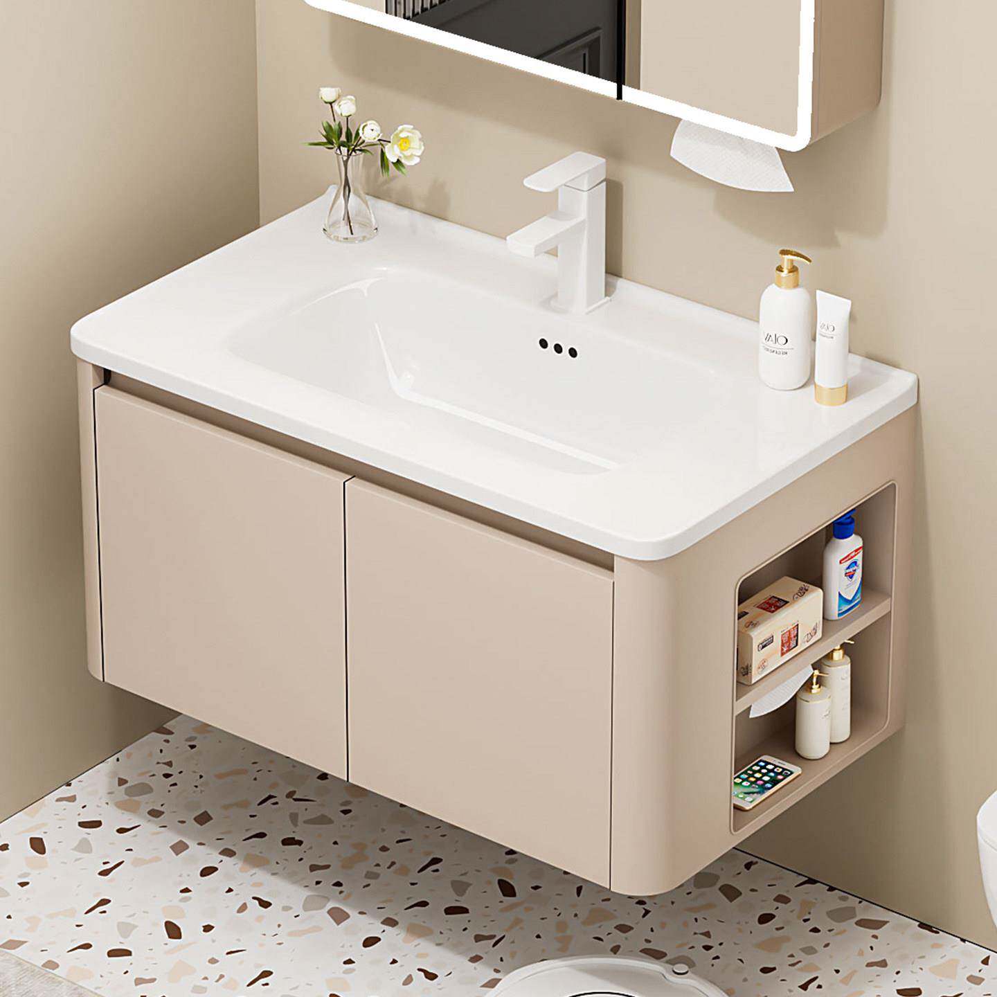 侧边收纳柜蜂窝铝浴室柜组合陶瓷一体盆壁挂式洗漱台洗脸池洗手盆