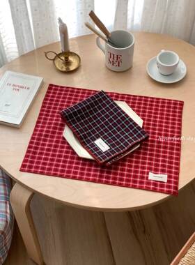 henceforth2024圣诞新年色自制餐巾红格纹方巾杯垫装饰垫ins风