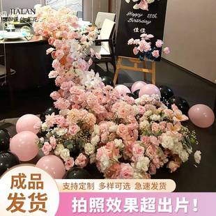 瀑布花真花酒景店生日婚庆仿桌52975假场装饰婚礼活动仪式宴会长