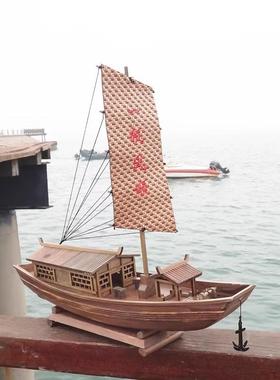帆风顺帆船模型摆件实76626木一船小乌篷船渔古船复装生饰品日礼