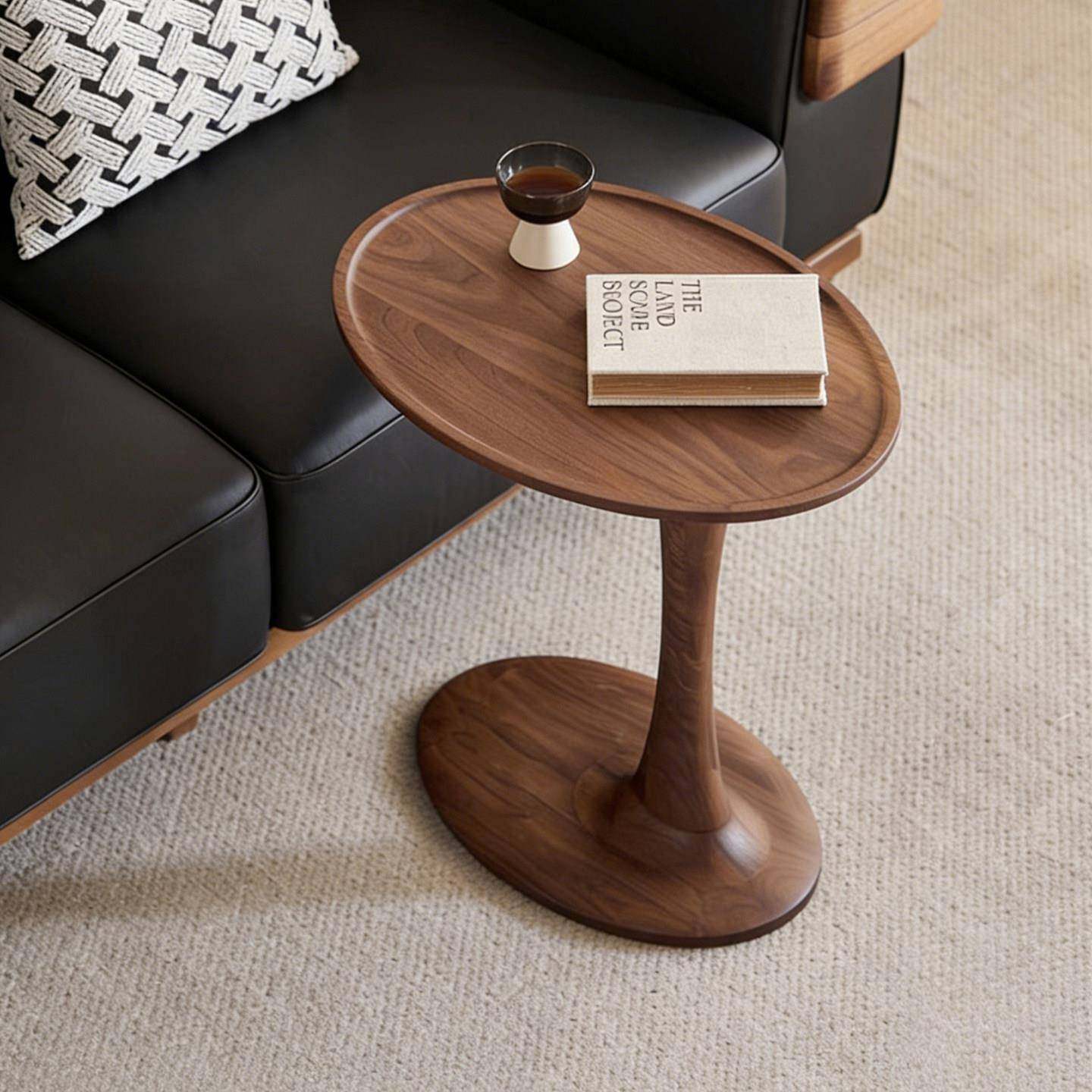 实木边几白蜡木椭圆型沙发边几小户型阳台休闲北美黑胡桃木小茶几