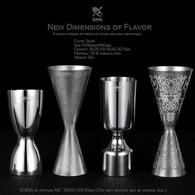 SOING日式蚀刻量酒器不锈钢盎司杯调酒带刻度鸡尾酒一体量杯酒吧