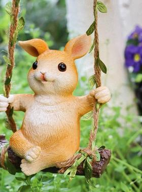秋千小兔饰子挂件户外民宿园台树上栅栏花48394装造景动物吊阳件