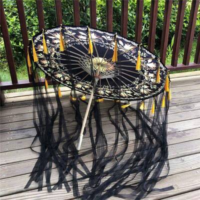 古流女子装汉服油纸伞 舞蹈代演出古走秀道具防雨飘带伞古风33976