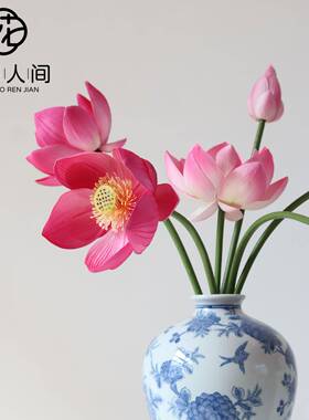 高47033品荷花真花 e质va莲仿花假花新中式家居装饰摆设汉摄服影