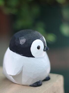 鹿妖商木店 帝企鹅宝纯手工木雕 胖22684鸟  实肥啾宝鸟 创意摆件