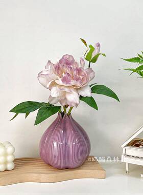 ins风牡丹紫仿花创意洋葱陶感瓷花24548瓶高级蒜头插花水培新家摆