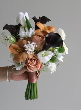 手捧仿真花马蹄郁金香法式优雅居新娘结婚摄影道具莲家束17519装
