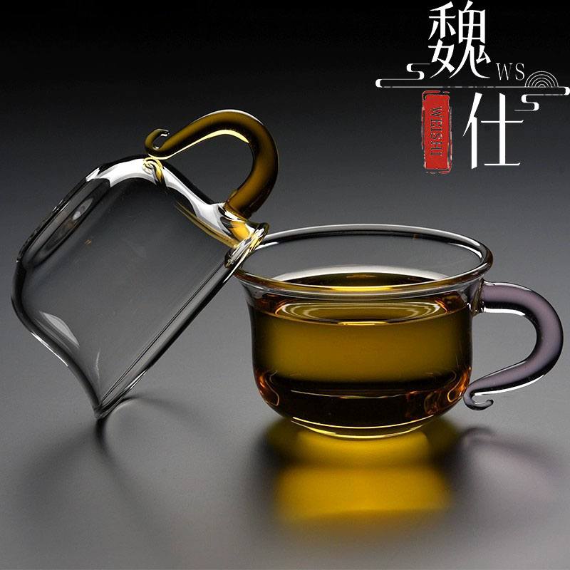 高绷硅玻璃茶杯单杯2025新款可携式手工功夫茶具茶杯家用带把喝茶