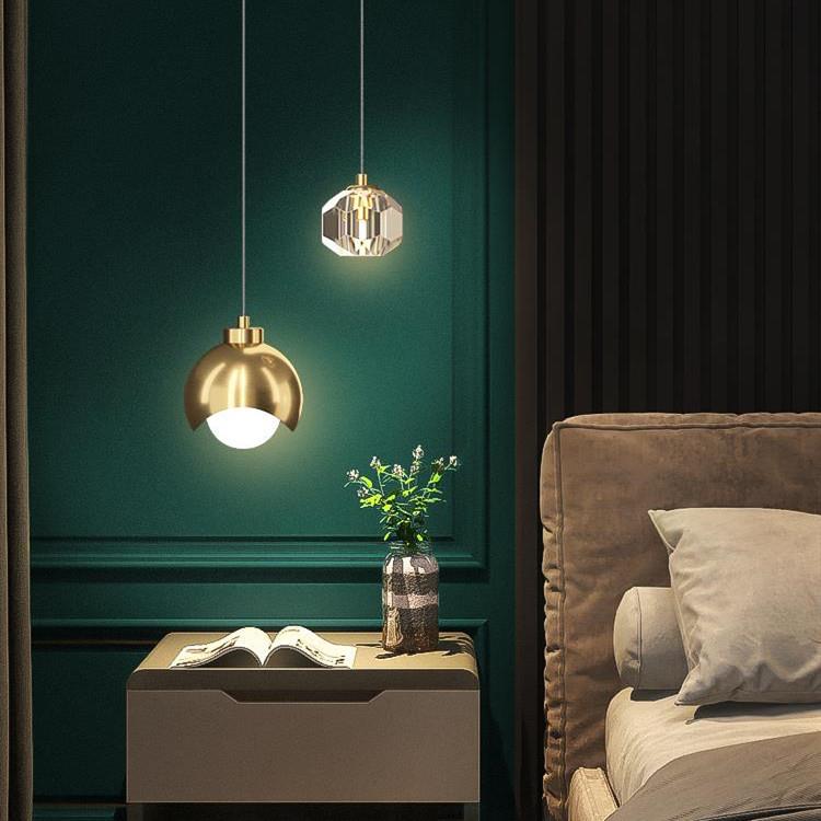 卧室床头小吊灯北欧网红现代简约主卧书房长线双头水晶吊灯