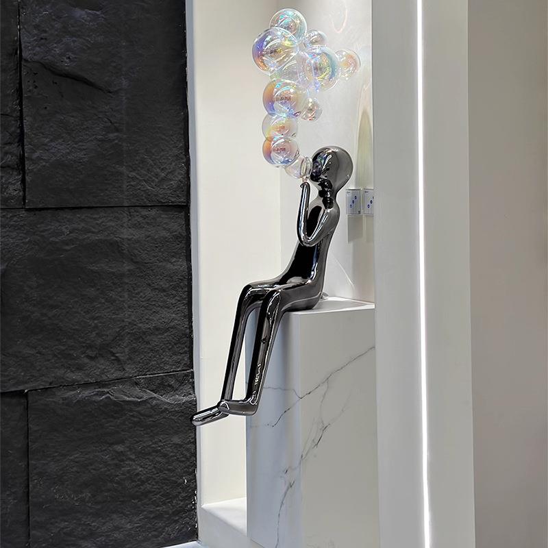 现代抽象吹泡泡人物落地摆件售楼处酒店大堂楼梯间客厅装饰品摆件