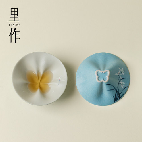 里作纯手工陶瓷茶杯小清新手绘幽兰创意蝴蝶杯女士个人专用主人杯