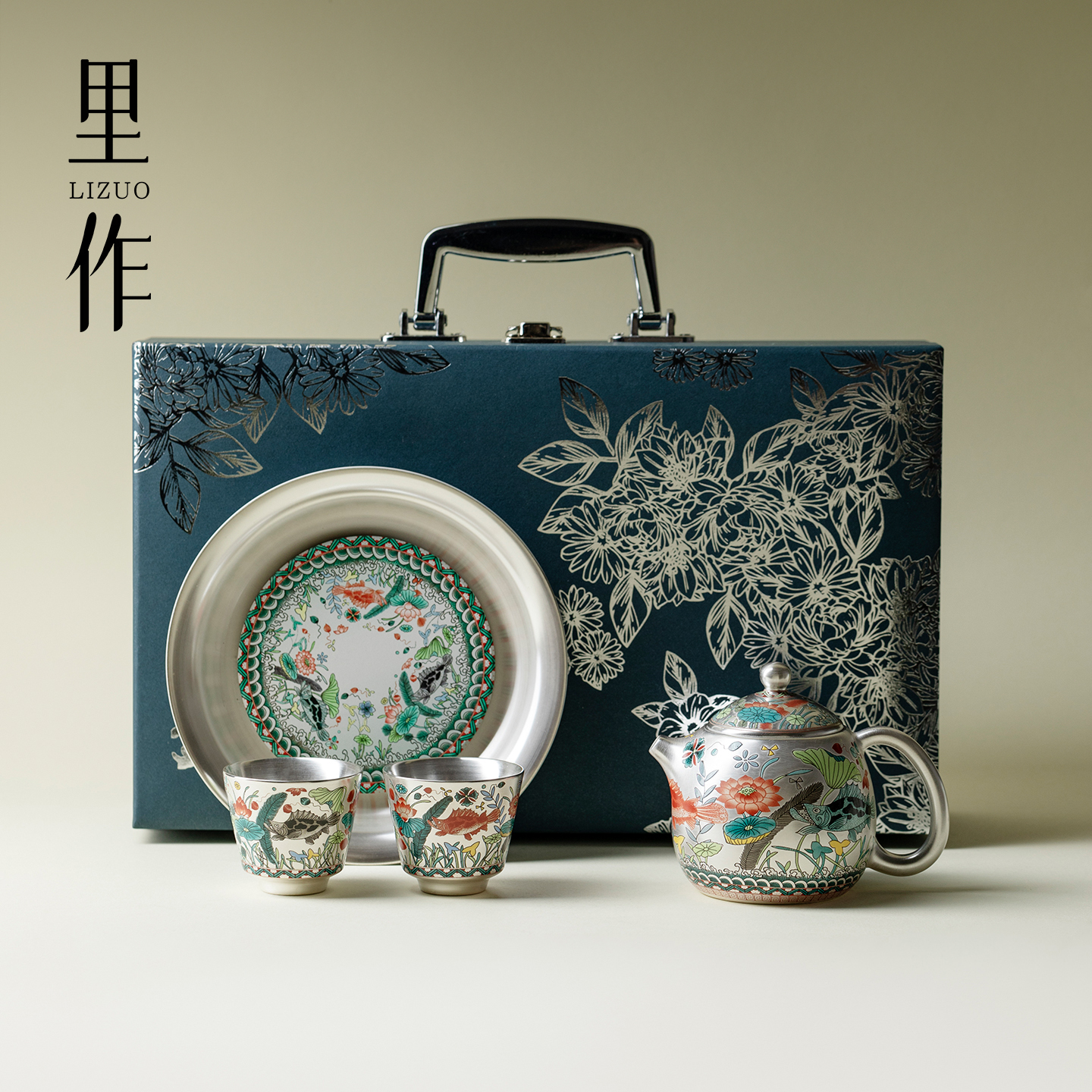 里作陶瓷鎏银功夫茶具一壶二杯小套装礼盒送长辈领导女士老婆礼物