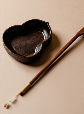 里作黑檀木茶则两件套手工编制流苏茶拨家用赏茶荷六君子茶道配件