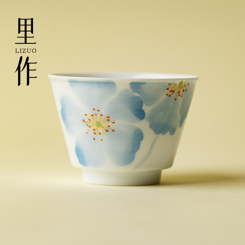 里作青花手绘海棠花茶杯精致手工主人杯小清新功夫茶具品茗杯单杯,餐饮具,茶杯,淘宝优惠券,粉丝福利购,淘宝优惠卷